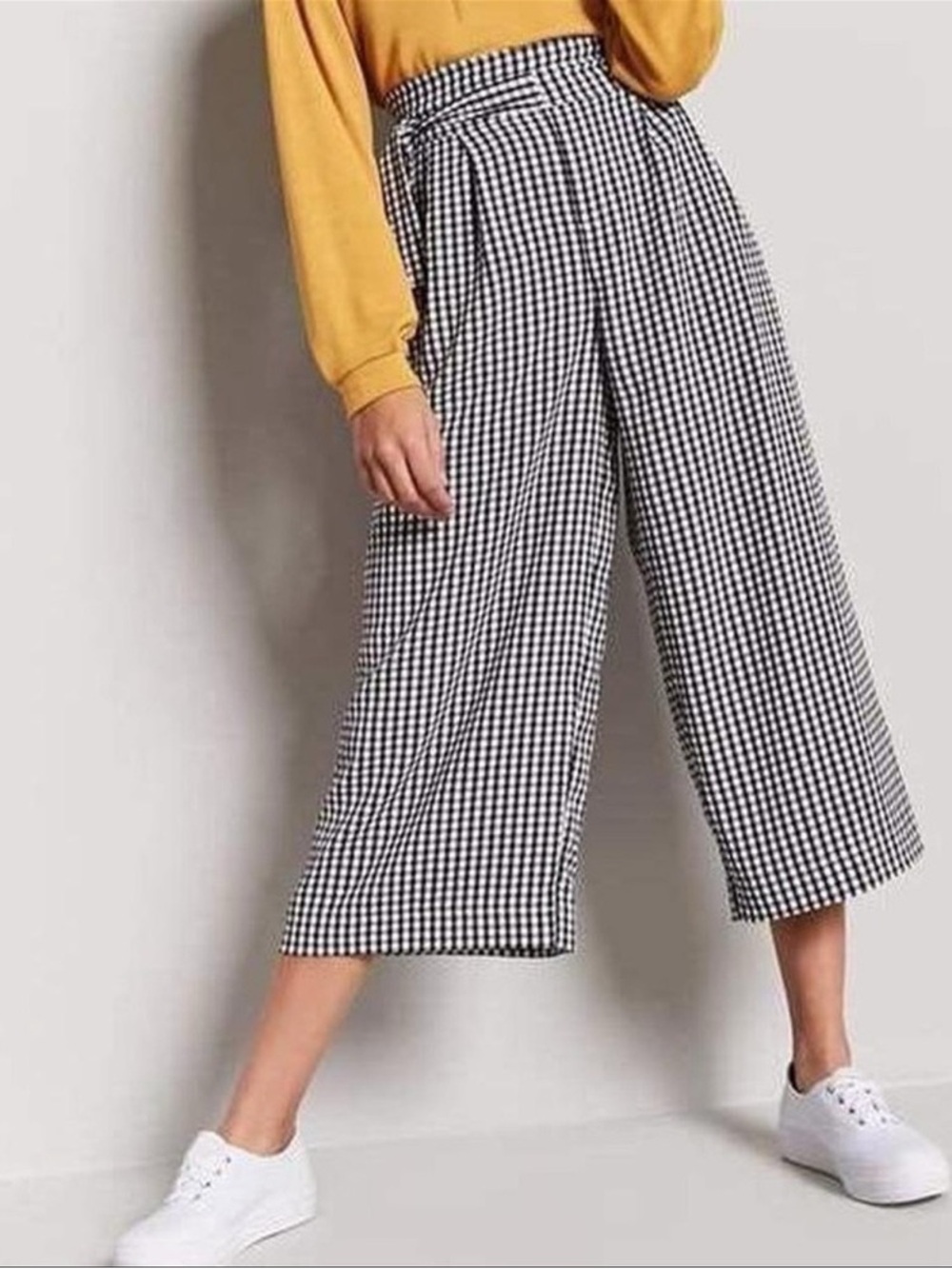 ZARA Gingham Checkered Wide Leg Culotte  Cropped Pants Sz Large
